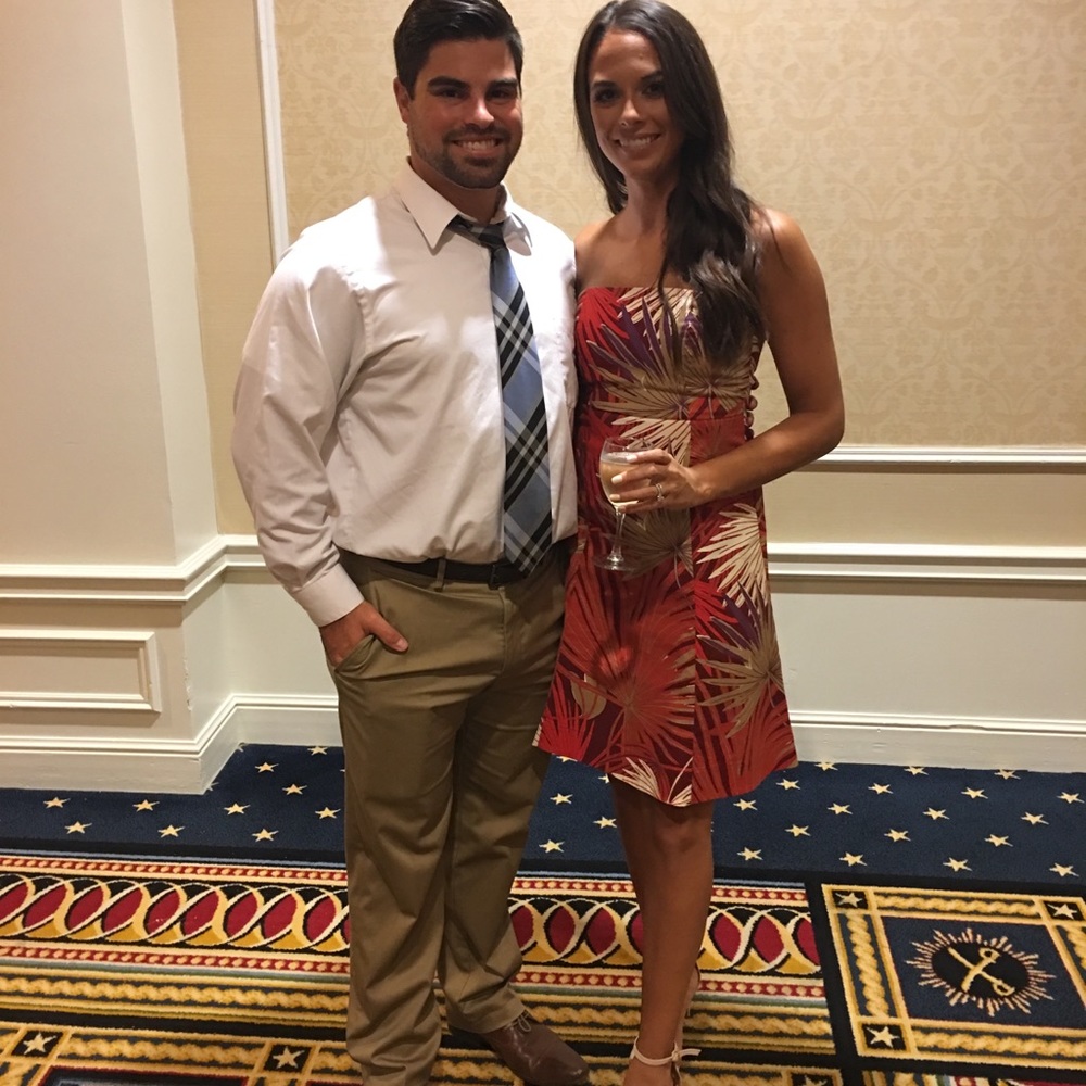 Red Palm Strapless Dress